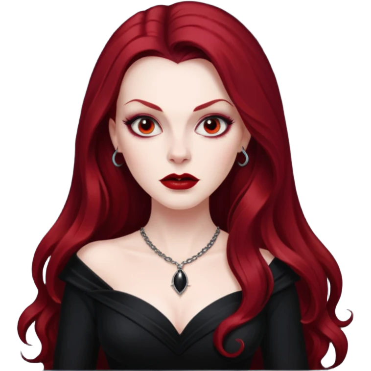 Vampira with long dark red hair emoji
