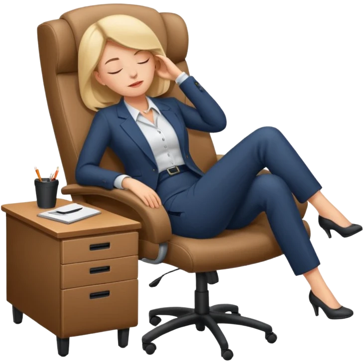 Boss sleeping in a chair with her legs up on the desk emoji
