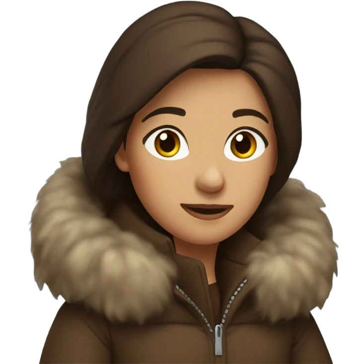Brunette with a puffy brown winter coat  emoji