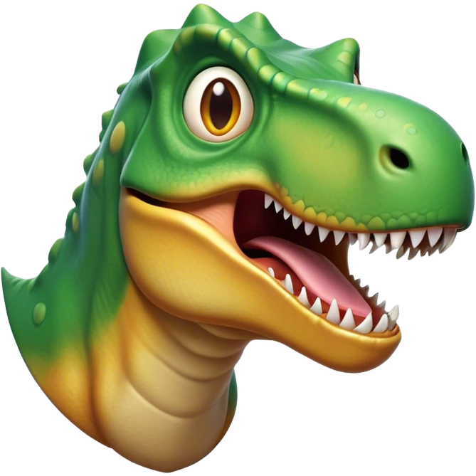 Cinematic Comical T-rex Portrait Emoji, Head tilted dramatically with an exaggeratedly shocked expression, featuring its iconic massive head, tiny comically expressive arms, and wide, playful eyes full of humorous disbelief, Simplified yet hilariously expressive features, highly detailed, glowing with a slightly sassy prehistoric glow, high shine, dramatic yet playful, stylized with an air of cheeky dinosaur mischief, soft glowing outline, capturing the essence of a meme-worthy T-rex that looks ready to side-eye its way into viral fame! emoji