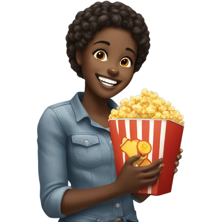 Black girl eating￼ popcorn emoji