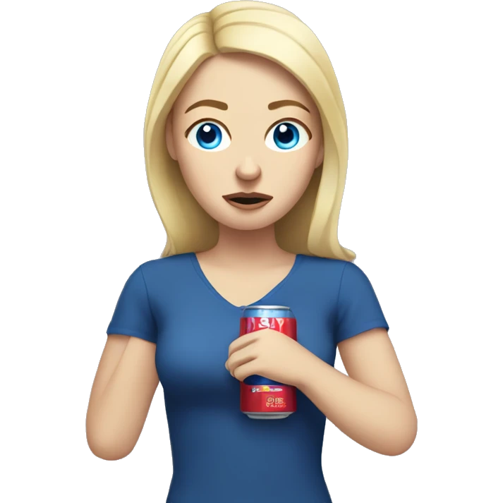 Upset blonde white girl with blue eyes holding a redbull emoji