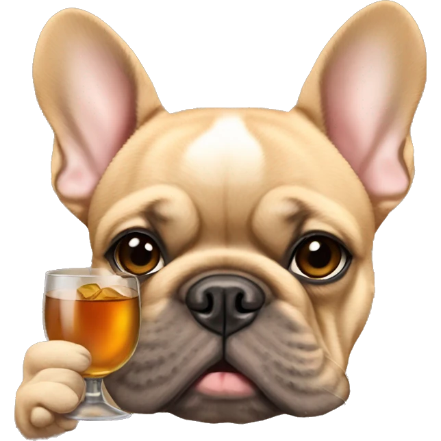 Light brown French bulldog with a glass of whiskey emoji