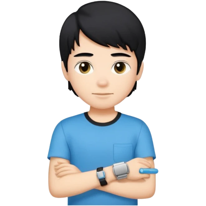 driving license of ipretty bratz emoji of a boy with a black tee, silver- blue bracelet, black hair emoji
