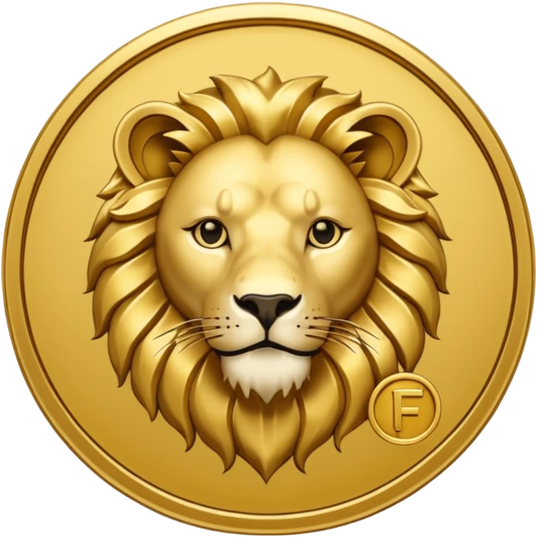 Fais un emoji de pièce d'or ronde avec l'inscription "F" dessus et un lion très détaillé gravé sur la pièce. Le F et le lion doivent être très lisible ainsi que les détails autour de la pièce. Monnaie Fcoins emoji