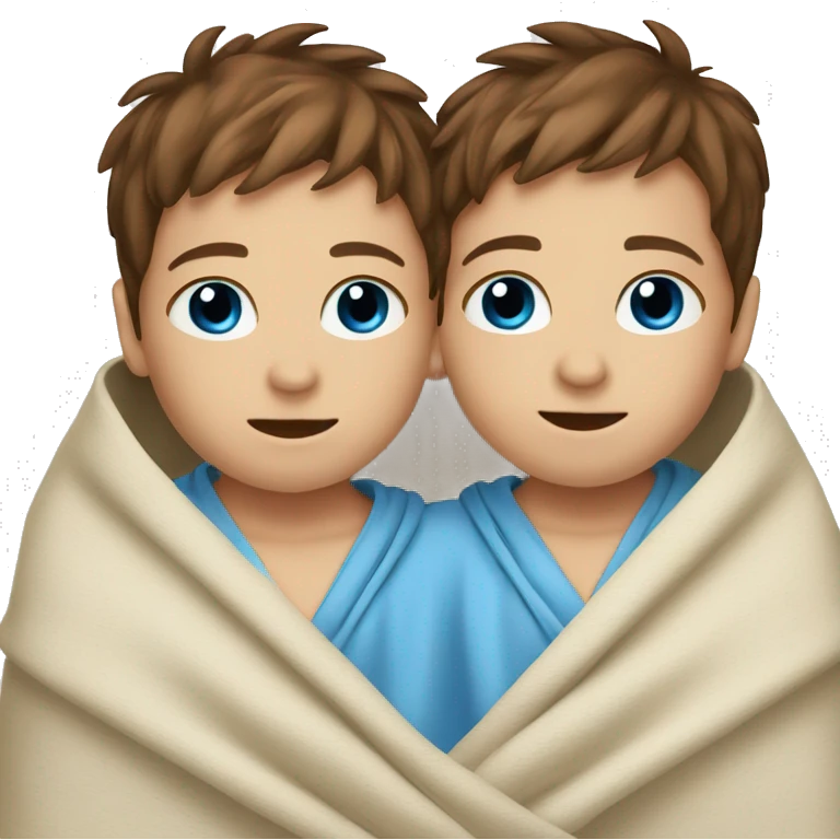 Twin baby boys brown hair blue eyes wrapped in a blanket  emoji
