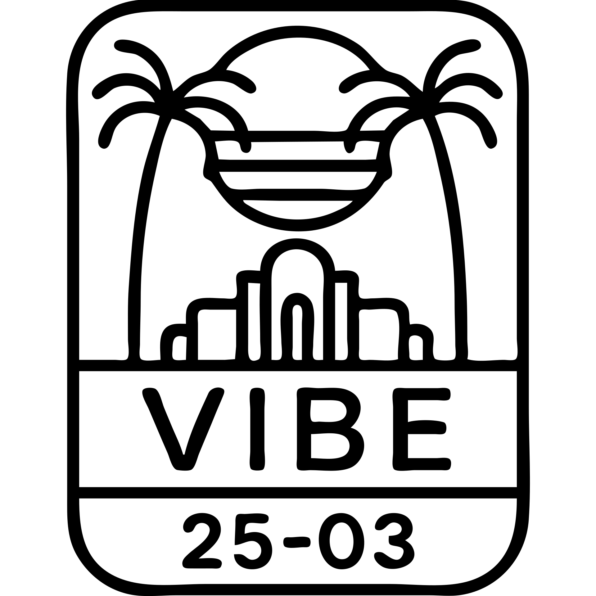 Make this VIBE25-03 logo more Miami Vice inspired by adding 80's Miami palm trees, art deco shapes, and a cool, stylish retro summer vibe, keeping it black and white with no background. emoji