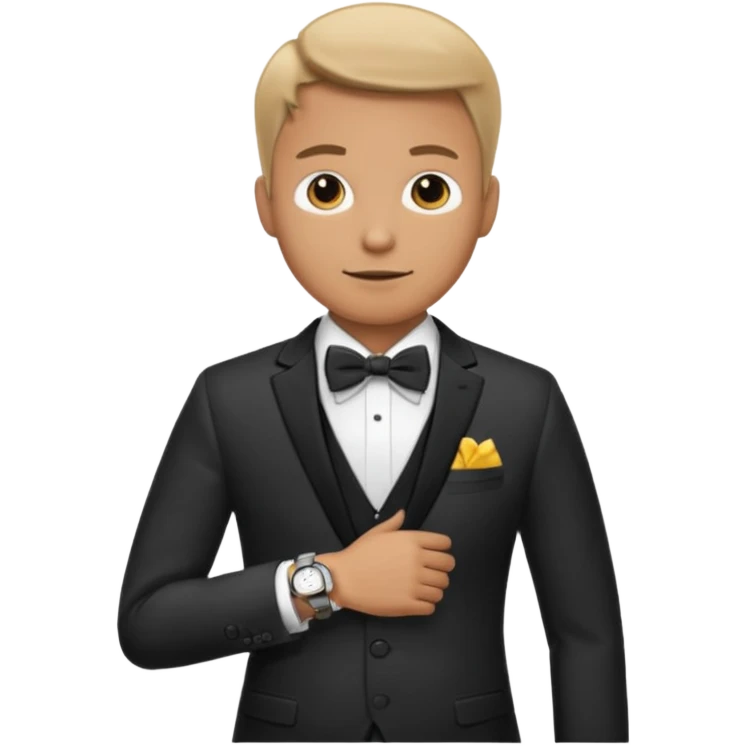 Male wearing watch + bow tie emoji