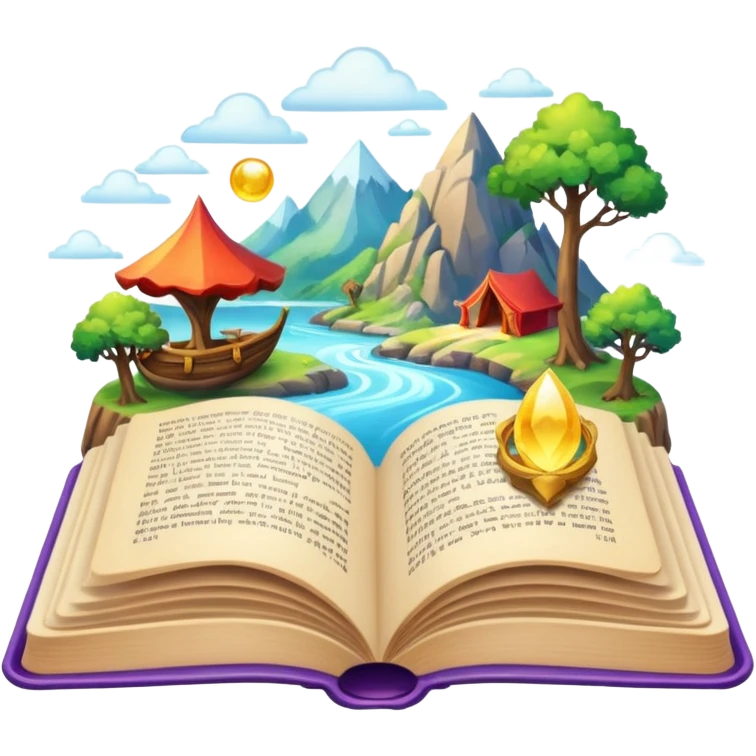 open book with adventure things coming out of it emoji