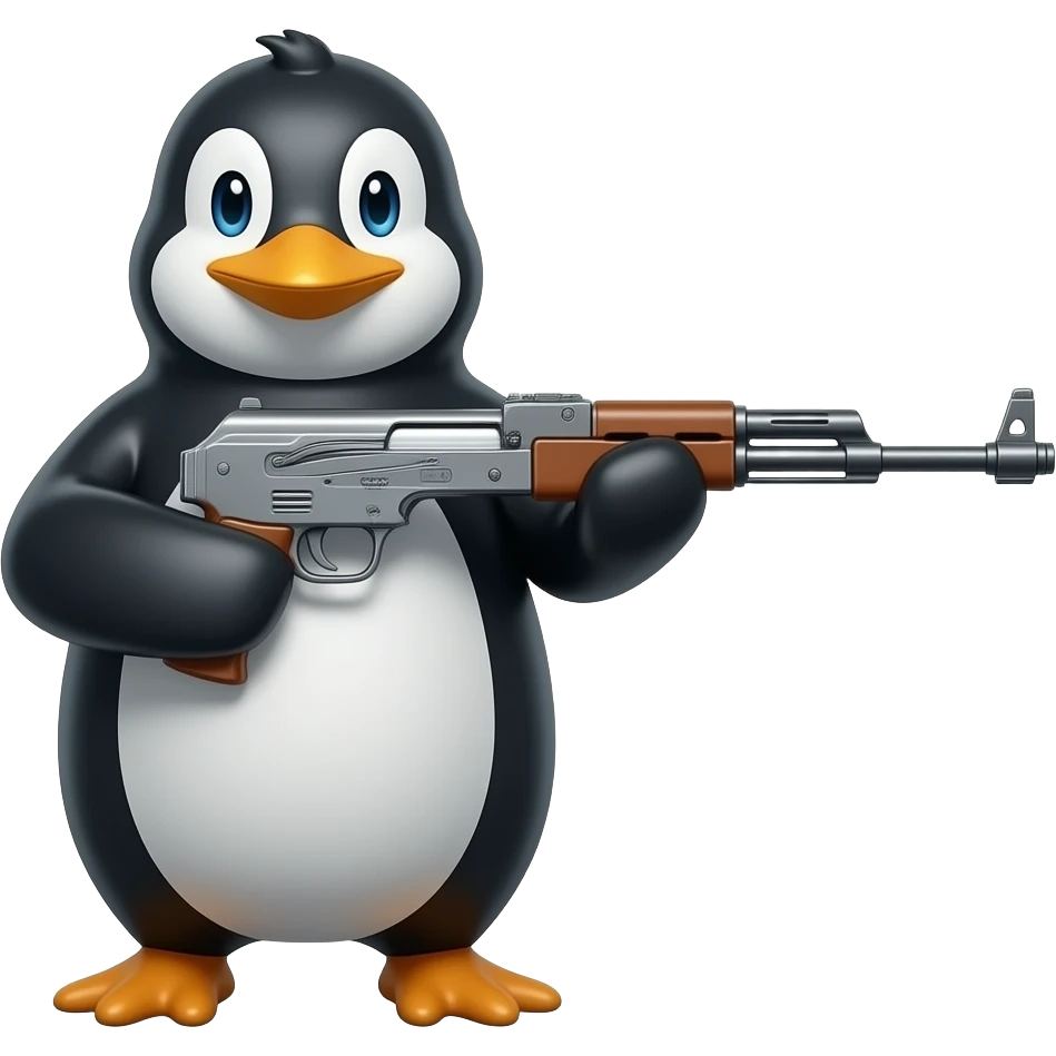 Penguin with a glock and long extension emoji