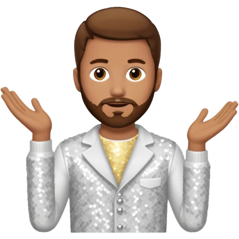 Justin Jeffre (b.1973) from 98 Degrees with brown hair and short beard, white sequin outfit emoji