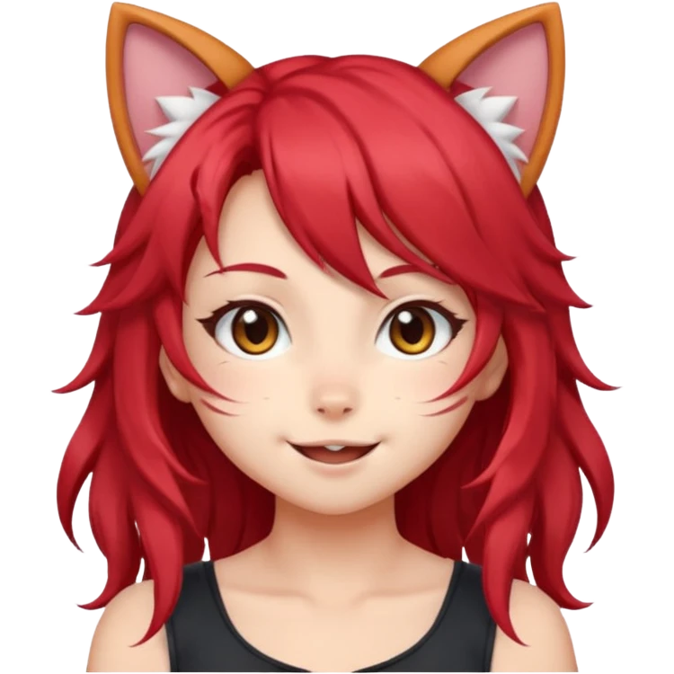 cute anime cat-girl with cat ears, red blowing hair emoji