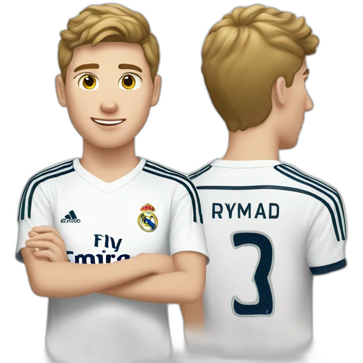 An 18-year-old white boy wearing a Real Madrid shirt  emoji
