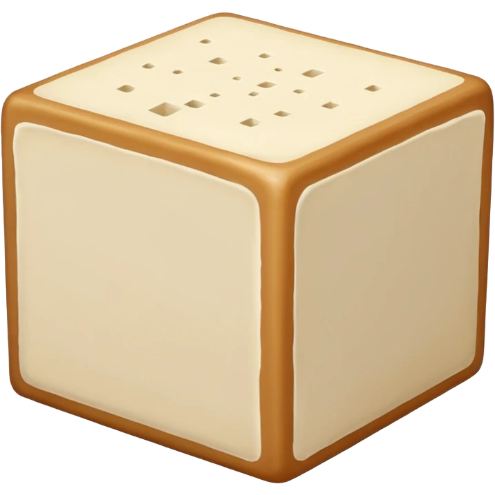 block of tofu, off-white, smooth top, porous sides, clean squared edges, moist sheen, no plate, no garnish, no packaging, soft lighting, transparent background, emoji scale emoji