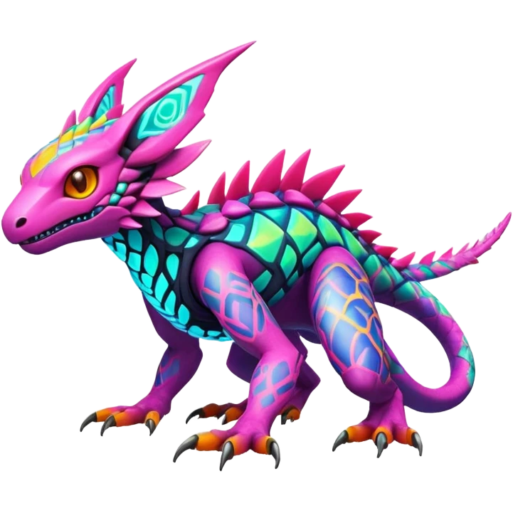 Tropical lush warm-colored modern colorful neon-colored cyber-Fakémon-Digimon-Trico-creature emoji