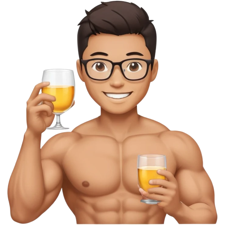 Topless Muscle asian men with glass emoji