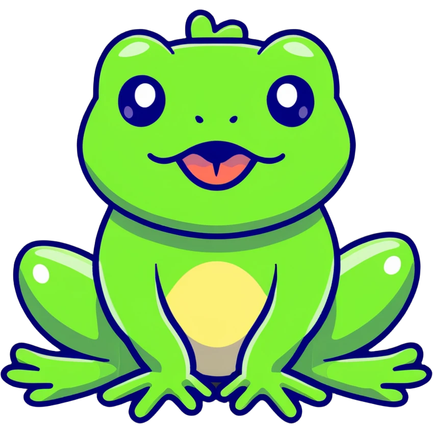 Green frog with its tongue sticking out and cross-eyed, silly expression emoji