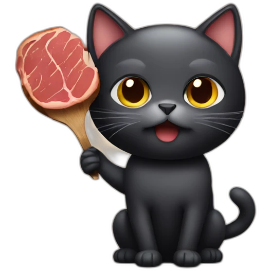 dark cat holding steak emoji