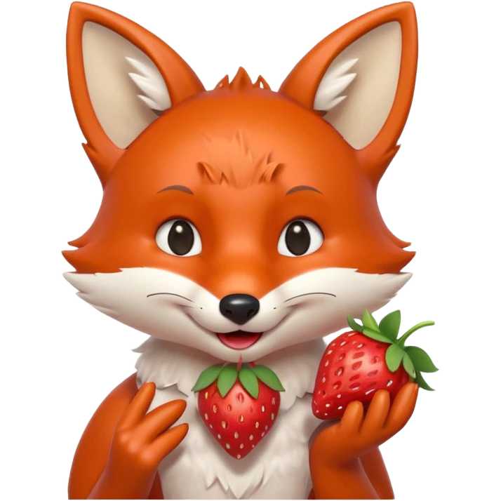 cute fox eating a strawberry portrait, head and shoulders only, holding a fresh strawberry near mouth, happy expression, juicy red berry details, 3D cartoon, mobile game icon style, clean background, no text, no watermark
 emoji