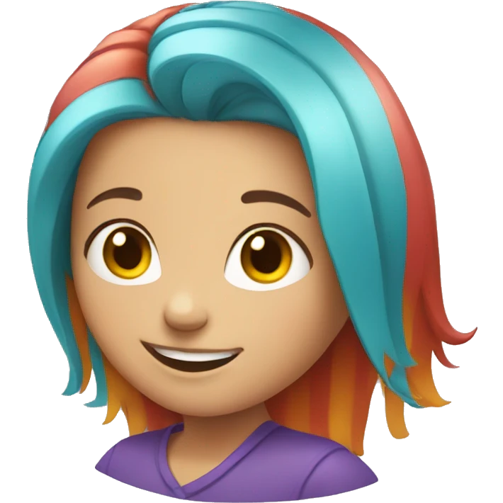 smiling girl with multicolored hair emoji