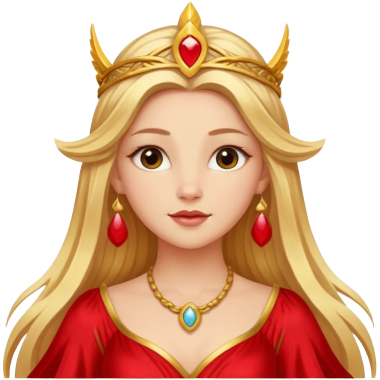 Freya, Goddess of Love from Gods and Goddesses with long golden blonde hair, red outfit emoji