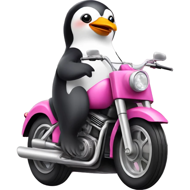 Penguin riding pink motorcycle emoji