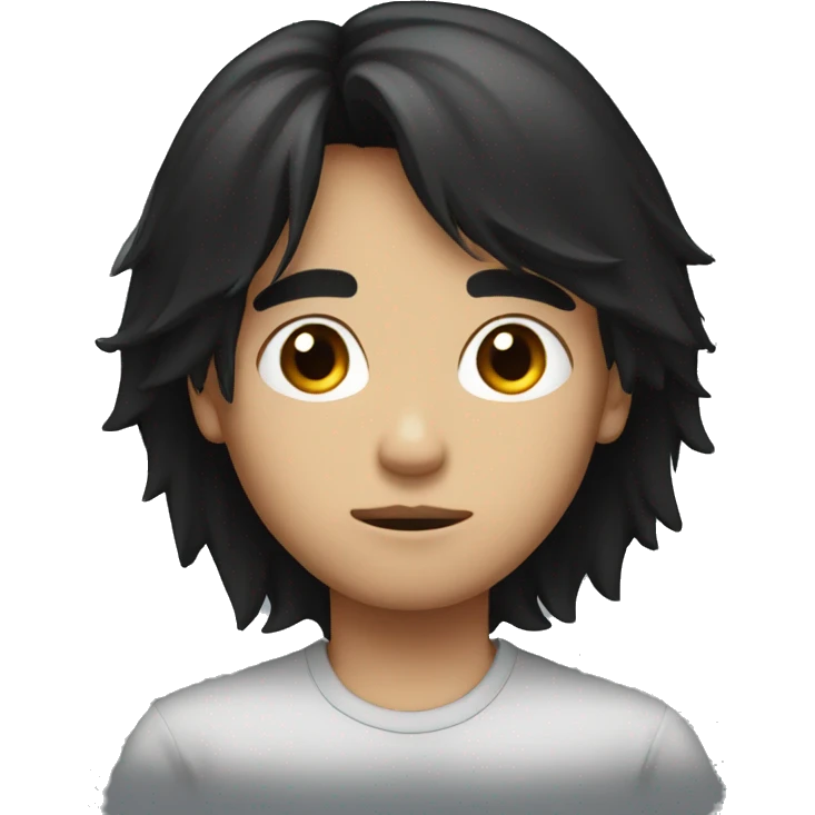 long black hair boy serious face  emoji
