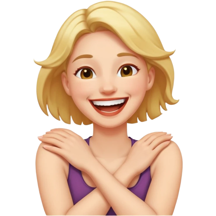 Woman with arms around neck laughing emoji