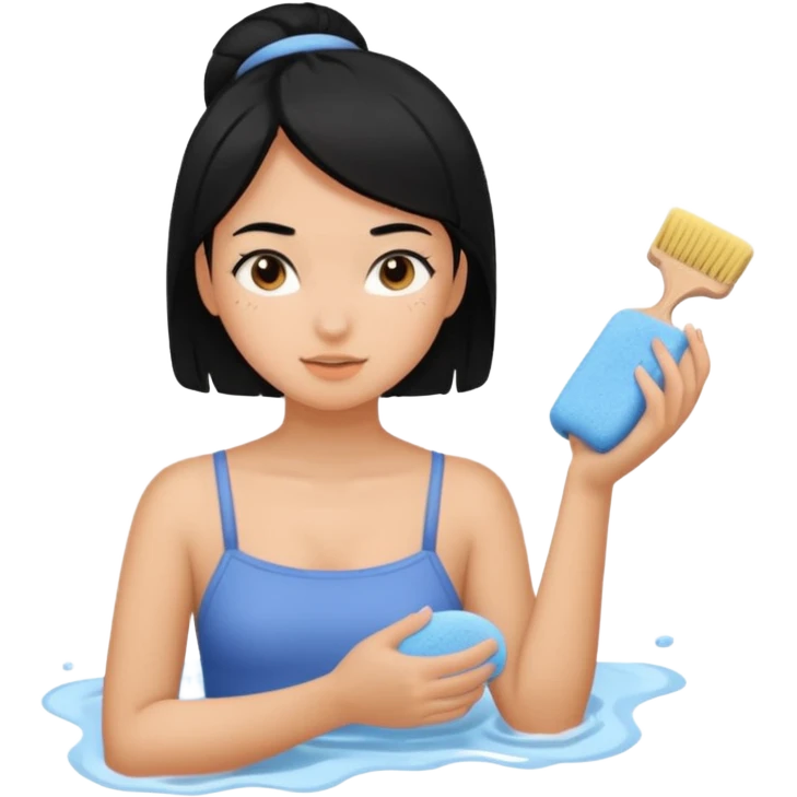 Girl with black hair scrubbing her body  emoji