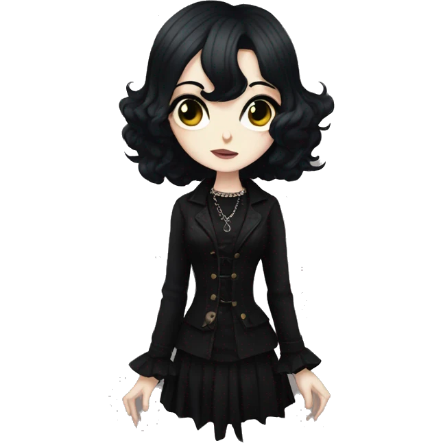 goth woman in vintage dark clothes, aesthetic, anime style emoji