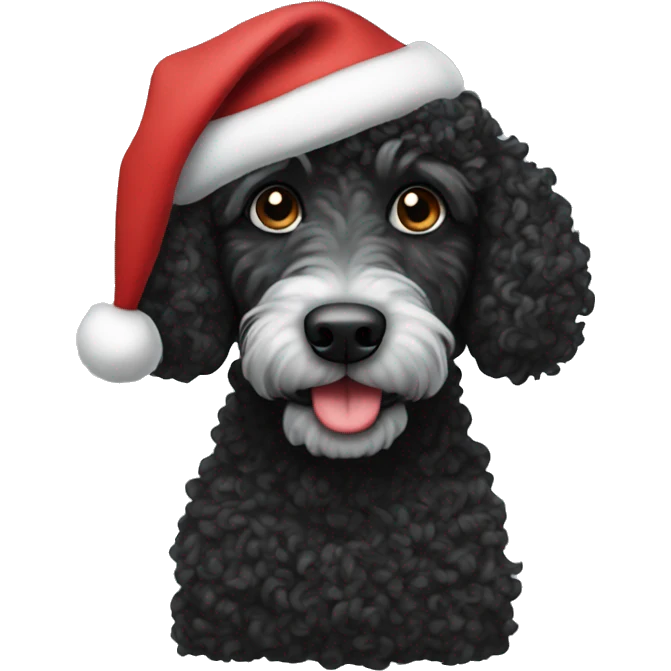 Black curly doodle with Santa hat emoji