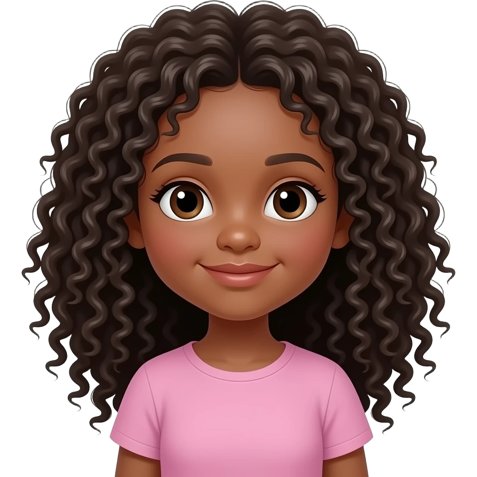 Fait moi un emoji 3D d'un petit fille black avec le cheveu long et boucle emoji