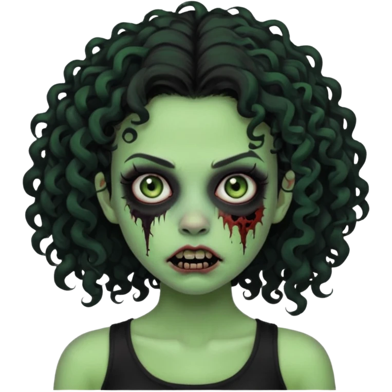 Black side party curly head girl zombie pale skin black crop top no hat emoji