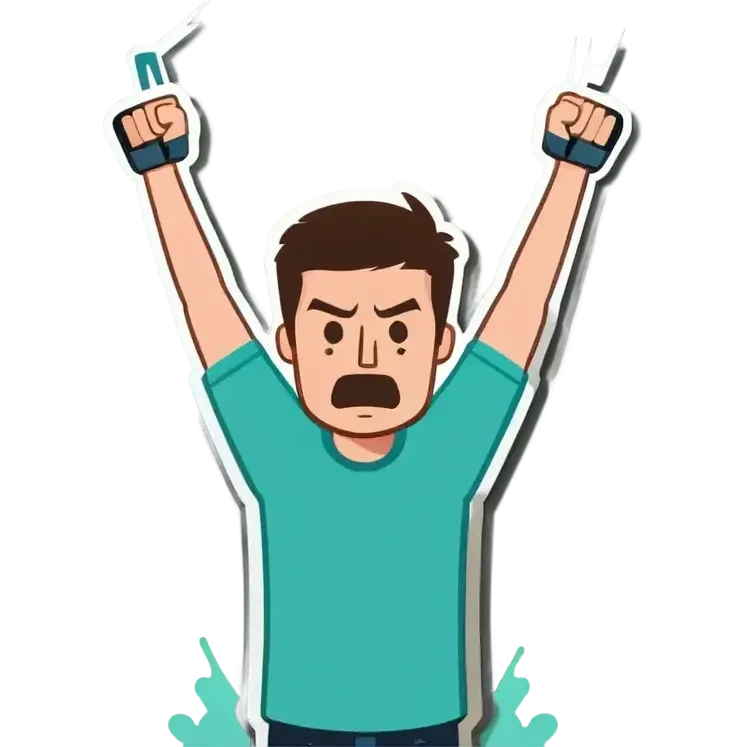 Man holding both arms in the air and holding an electrical cable der Man looks sad emoji