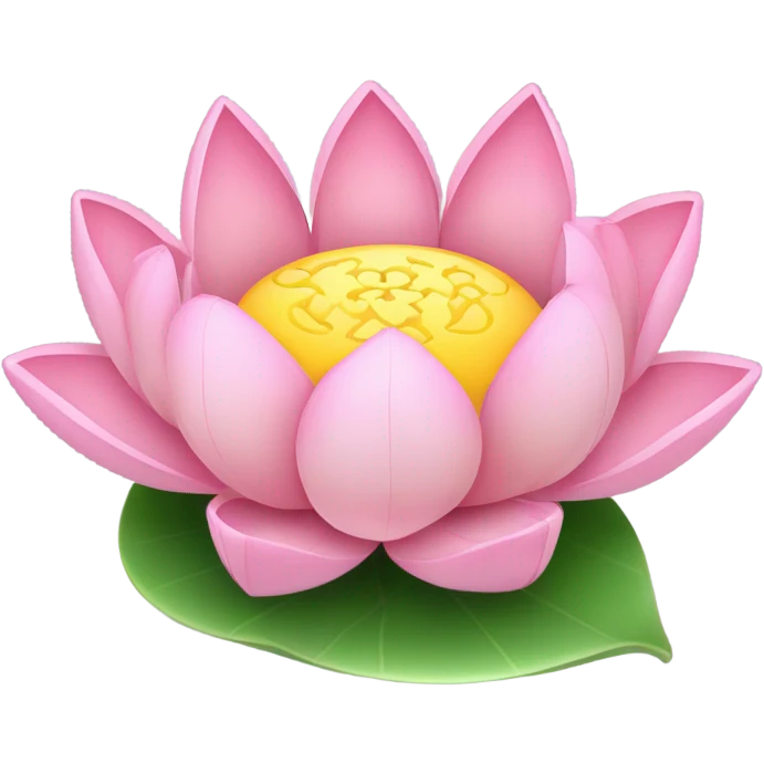  detailed, cute pink lotus flower resting on a round green leaf. The flower has soft, glowing petals, and the leaf appears fresh with a slight shine. The background is soft and gradient, complementing the natural theme. emoji