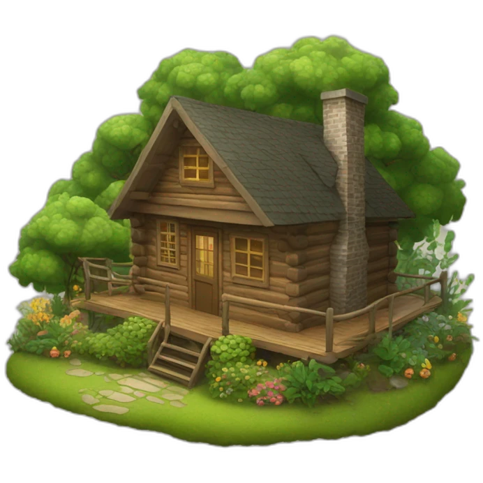 cabin in the woods with garden emoji