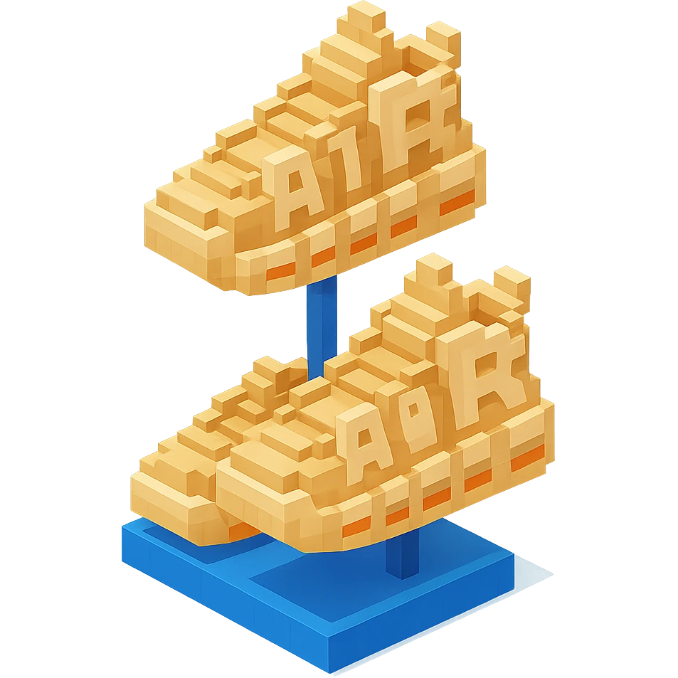 two pairs of Nike Air More Uptempo sneakers in beige on a display stand emoji