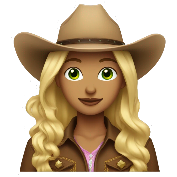 Blonde cowgirl with green eyes and a brown cowboy hat emoji