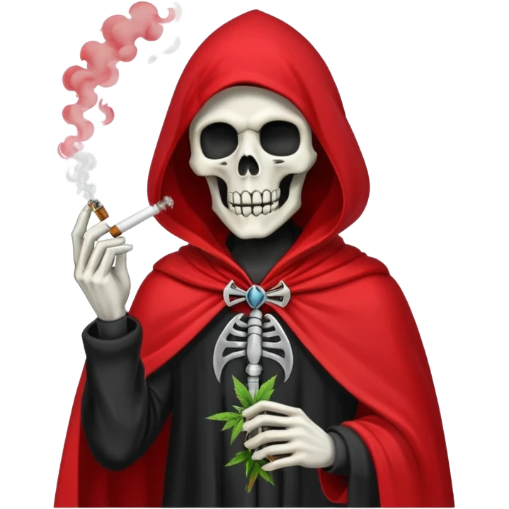grim reaper in red cape smoking weed with loads of smoke in the air emoji