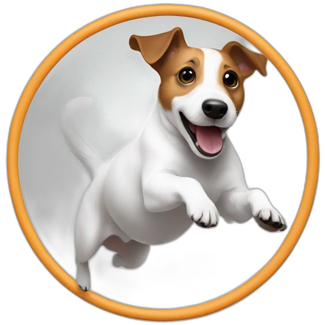 White jack Russell jumping through hoop emoji