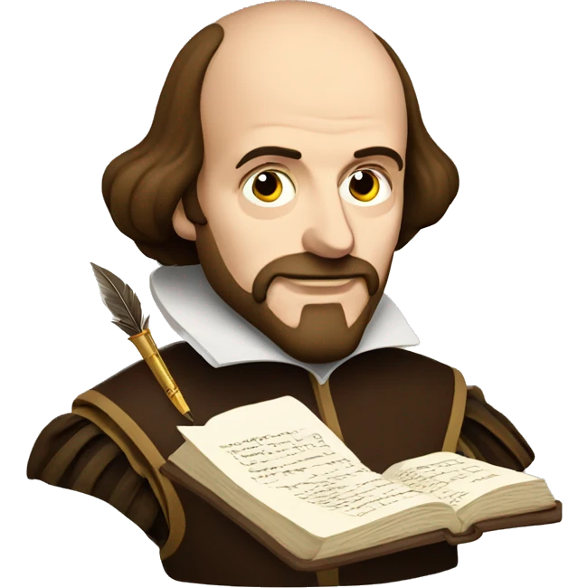 Shakespeare writing with a book and quill emoji