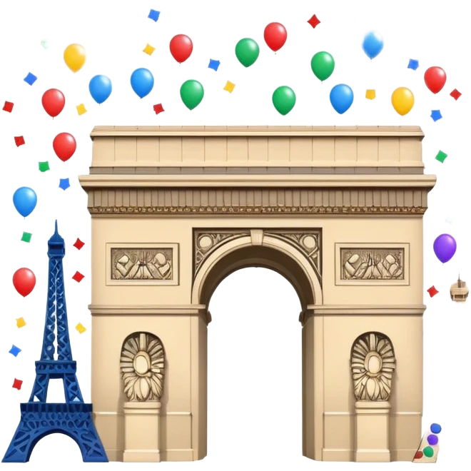arc de triomphe and eiffel tower emoji with confetti for celebration emoji