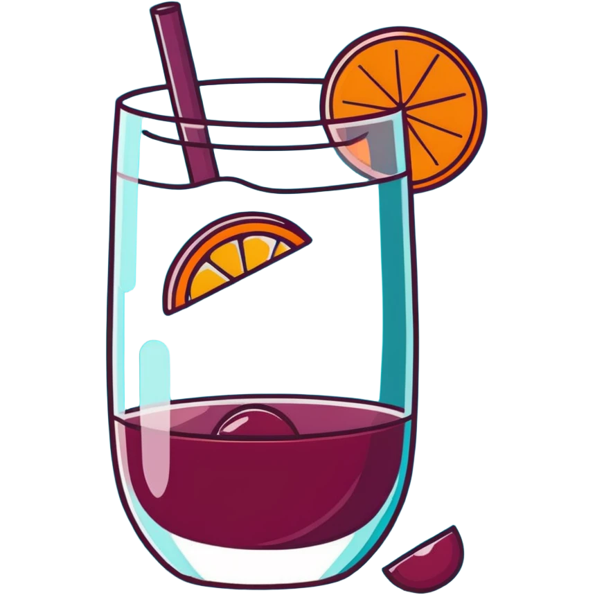 traditional sangria drink filled with ice cubes, red wine, orange and apple slices, very icy and cold emoji