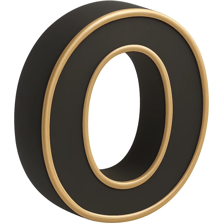 Create the letter O in the 3D Black style, matching the bold, clear, gold-edged look of the reference letter A. emoji