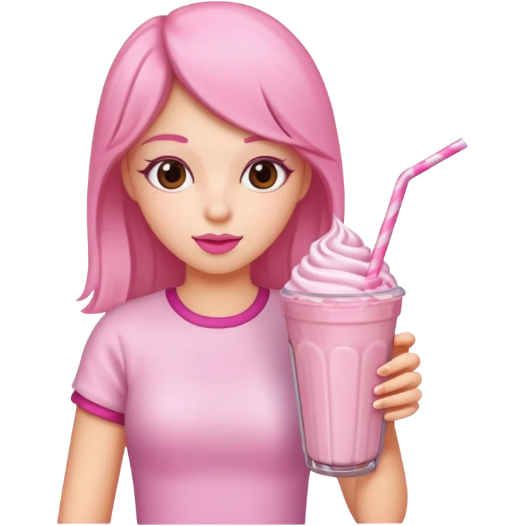 Girl drinking a pink milkshake emoji