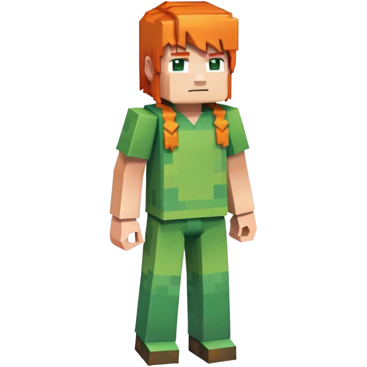 Minecraft Alex character full body with orange hair and green outfit, pixelated blocky style emoji