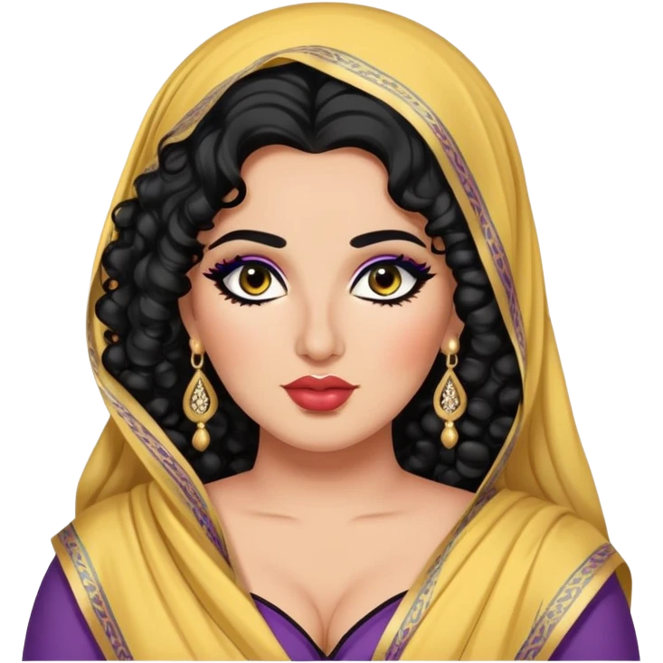 big plus size, arab, long black curly hair, baddie,pretty, makeup, lipgloss, black eyeliner, dupatta
 emoji
