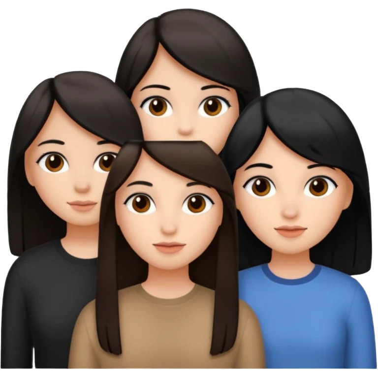 Three girl friends with straight hair one have black hair and two have brown hair emoji