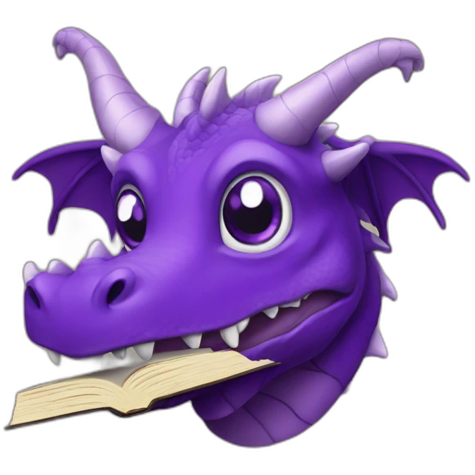 purple dragonh head holding book emoji