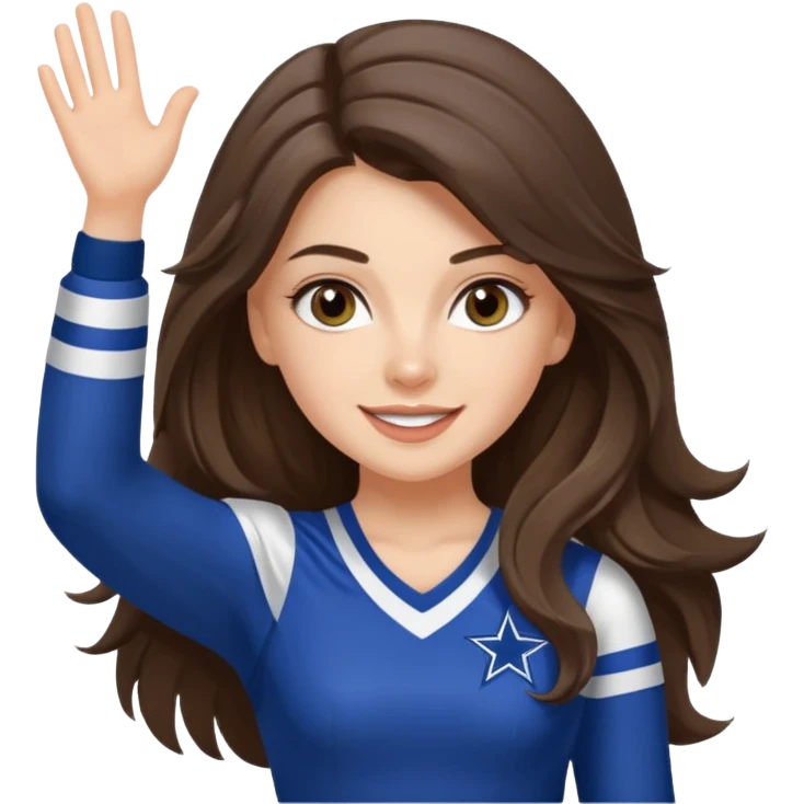 white happy long haired brunette girl hazel eyes in dallas cowboy cheerleader outfit emoji